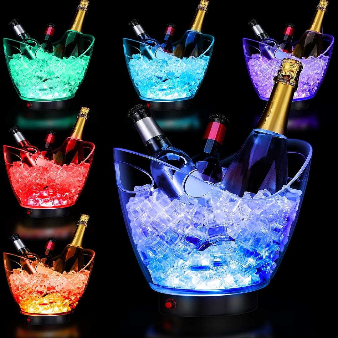 Umigy 6 Pcs LED Ice Buckets 5L Clear Plastic Ice Bucket Large Capacity Light RGB Colorful LED Cooler with Lights for Champagne Wine Ice Beer Party Bar Club
