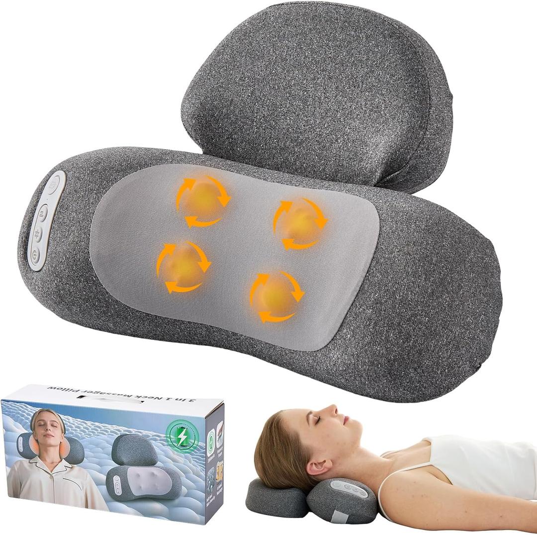 4D Kneading Shiatsu Neck and Shoulder Massager Pillow | Portable Cordless, Pain Relief Deep Tissue, With Heat, Birthday Gifts for Men Women Mom Dad