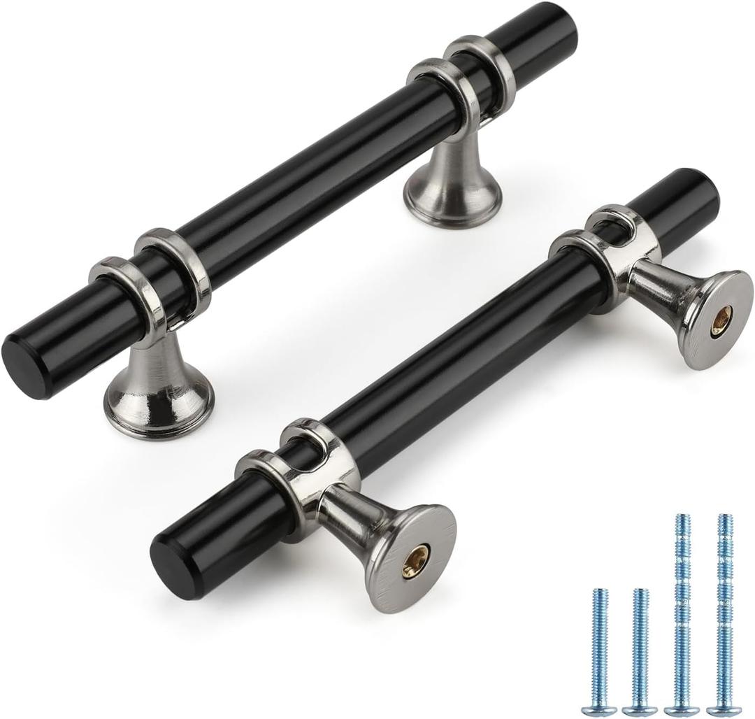 Rergy Cabinet Handles Drawer Pulls and Knobs, 10Pack Black and Brushed Nickel 3inch Hole Center, Kitchen Hardware for Dresser Handle Zinc Alloy Furniture Pull