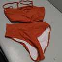 Pink Queen Women's High Waist Bikini Set Removable Strap Bandeau Two Piece Swimsuit Bathing Suit (Orange, L)
