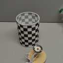 Baquler Bedside Lamp for Bedroom Black White Checkered Table Lamp with USB Racing Birthday Party Gifts Wood Base Round Flaxen Fabric Shade for Desk Living Room Office Classroom