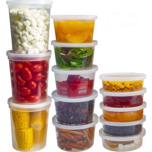 DuraHome Food Storage Containers with Lids 8oz, 16oz, 32oz Freezer Deli Cups Combo Pack, 44 Sets BPA-Free Leakproof Round Clear Takeout Container Meal Prep Microwavable, Airtight Lids (Mixed Sizes)