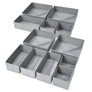 Drawer Organizer Clothes, 11 Pack Dresser Organizer, Foldable Closet Organization and Storage Dividers, Fabric Dresser Drawer Organizers for Underwears, Nursery, Baby Clothes, Socks, Tie (Grey)