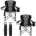 ALPHA CAMP Oversized Folding Camping Chair, Heavy Duty Portable Lawn Chairs with Cooler Bag, Side Pocket & Cup Holder, Folding Chairs for Outside Support 450 LBS