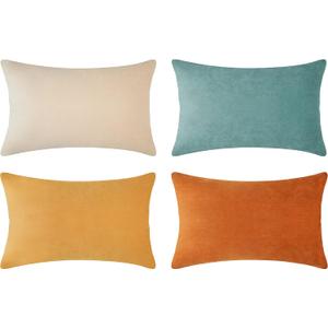 MONDAY MOOSE Decorative Throw Pillow Covers Cushion Cases, Set of 4 Soft Velvet Modern Designs, Mix and Match for Home Decor, Pillow Inserts Not Included (12x20 inch, Orange/Teal)