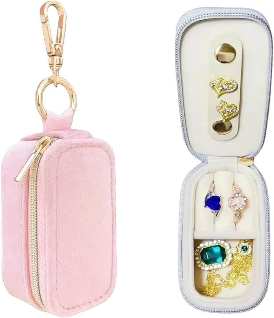 Small Travel Jewelry Box Keychain, Portable Ring Holder Keychain Jewelry Keeper Box, Mini Ring Necklace Storage Case for Outdoor and Sports
