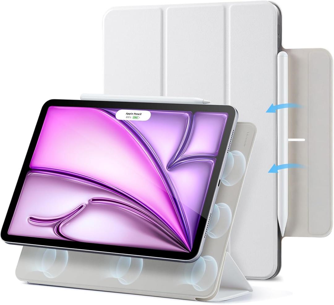 ESR Funda para iPad Air de 13 pulgadas M3/M2 (2025/2024), iPad Pro 12.9 6/5/4 generacin, potente accesorio magntico, funda delgada con soporte triple, compatible con Pencil Pro y USB-C, serie (Blanco (Brilliant White))
