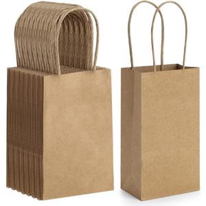 BagDream 50 Pack 3.5x2.4x6.7 Inches Small Kraft Paper Gift Bags with Handles Bulk Mini Party Favor Bags Candy Bags 100% Recyclable Brown Paper Bag