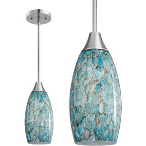 EDISHINE Pendant Light, Hand Blown Hanging Light Fixture, Adjustable Brushed Nickel Rods, Blue Glass Pendant Lighting for Kitchen Island, Sink, Bathroom, Dining Room