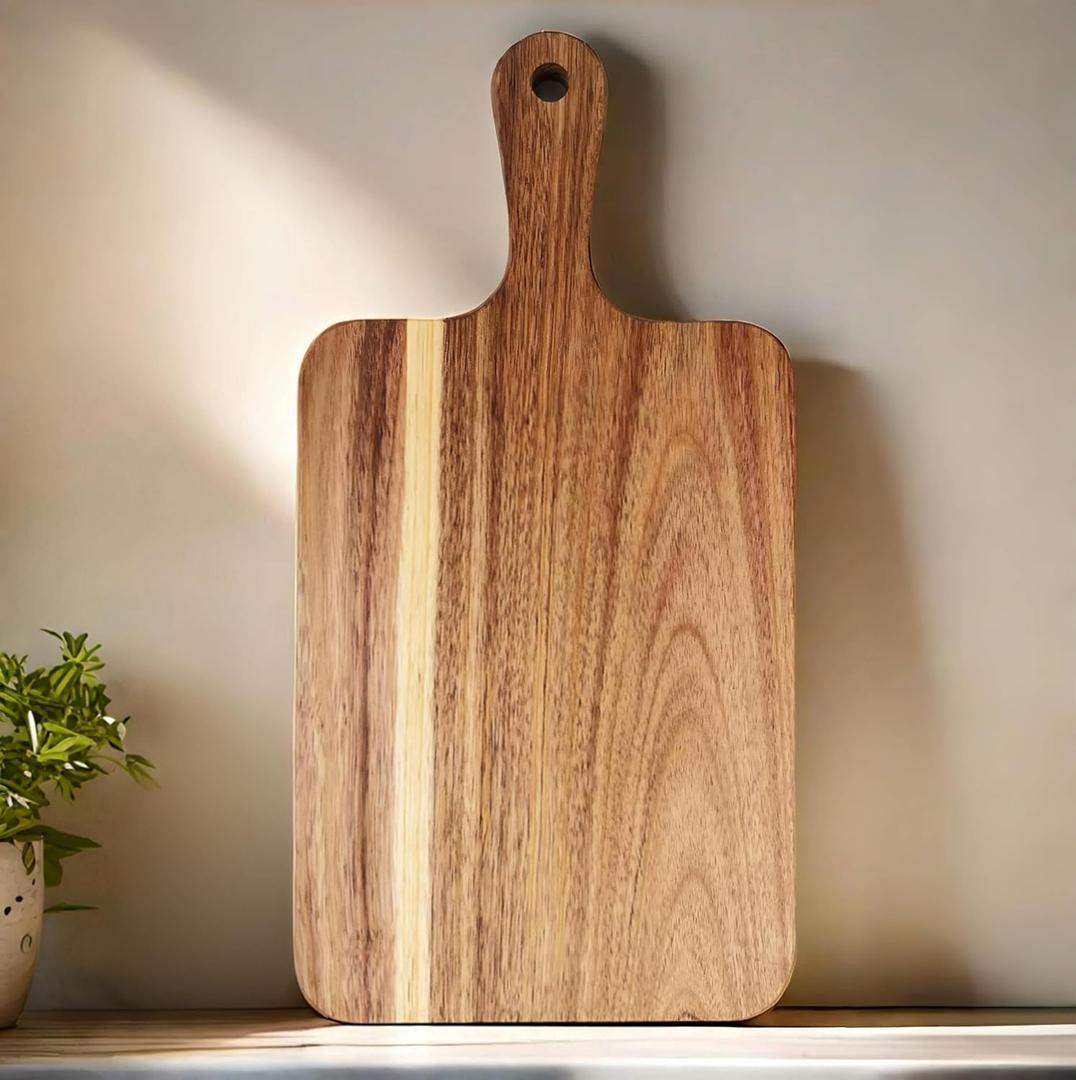 ZeQi Acacia Wood Cutting Board with Handle 13.7''X7'' / Charcuterie Board/Serving Board/Cheese, Bread, Vegetables & Fruits Serving Board (Rectangular)