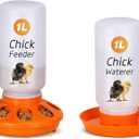 Chick Feeder and Waterer Kit, 2-in-1 Chick Starter Set, 0.3Gal Chicken Feeder and Waterer Set, Baby Chick Starter Kit for Poultry (Orange, 1L)