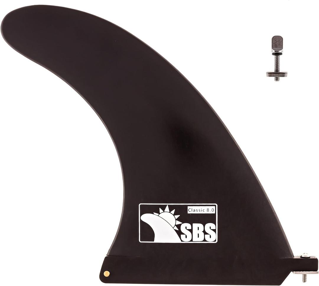 SBS - 8 inch Longboard & SUP Single Fin - 8" Center Fin for Surfboard & Paddleboard (Black with Logo)