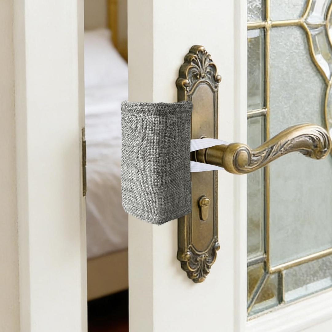 Door Silencer Padded Door Latch Cover, Baby Door Cushion Quiet Closer Door Lock Cover Universal Fit for No More Noise Light Sleeper Baby Nursery - 4 x 3 Inches, Light Grey, Set of 6