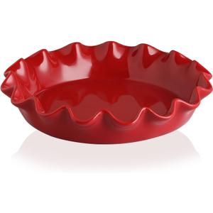 Sweejar Ceramic 11.5 Inches Pie Pan for Baking, Deep and Fluted Porcelain Round Pie Dish, Non-Stick Pie Plate for Pumpkin Pie, Apple Pie, Pie Pots with Morden Farmhouse Design(Red)