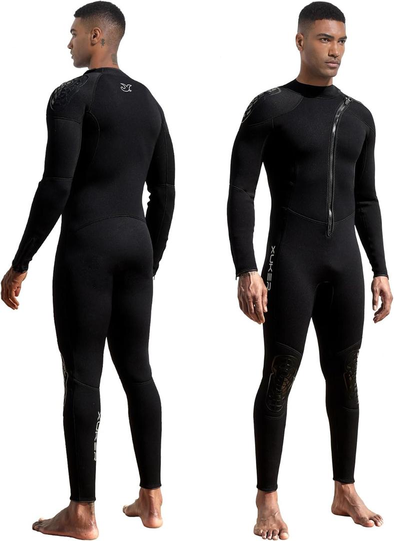 XUKER Wetsuit Men Women 3mm, Neoprene Wet Suits Front Zip Full Body Long Sleeve Diving Suit in Cold Water for Water Sports (3X-Large)