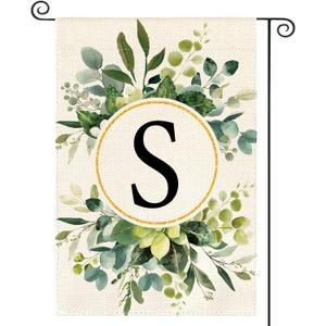 4 x AVOIN colorlife Monogram Letter S Floral Garden Flag 12x18 Inch Double Sided Outside, Family Last Name Initial Yard Outdoor Decoration