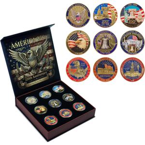 9PCS 250th Anniversary Coin Pack, Patriotic Eagle Metal Coins Set with Storage Case, Vintage Tribute Gift for Veterans Men Dad 2026