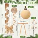 Wettarn 53 Pcs Christmas Velvet Ornaments Kit Include 15 3.15" Velvet Balls, 30 Bows (Wide & Narrow), 1 Wide & 1 Narrow Ribbon (5 yds Each), 6 Flocked Ball Picks for Xmas Decor (Beige)