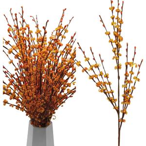 5 Pcs 29.5" Long Fake Fall Flowers Burnt Orange Jasmine Fall Floral Stems for Wedding Thanksgiving Bouquets Dried Autumn Orange Fake Flowers for Vases Home Parties Thanksgiving Decor