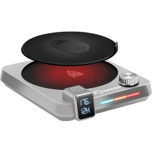 Saker Coffee Mug Warmer – Smart Candle Warmer with Temperature Display, Adjustable Timer (1-12 Hrs), Auto Shut-Off, Tri-Color Light Strip, and Knob Control for Desk(Grey)