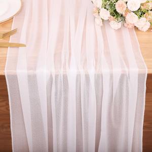 10FT White Chiffon Table Runner 30x120 Inches Romantic Sheer Table Runner Boho for Baby Bridal Shower Decorations Wedding Birthday Party Outdoor Decor
