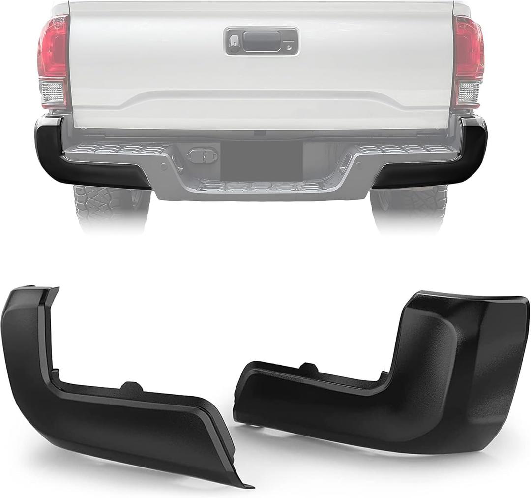 ECOTRIC Rear Bumper End Cap Compatible With 2016-2023 Toyota Tacoma W/O Sensor Hole Replace for TO1105133, TO1104133; 52156-04010, 52155-04010 Corner Cover Driver and Passenger Side, Black
