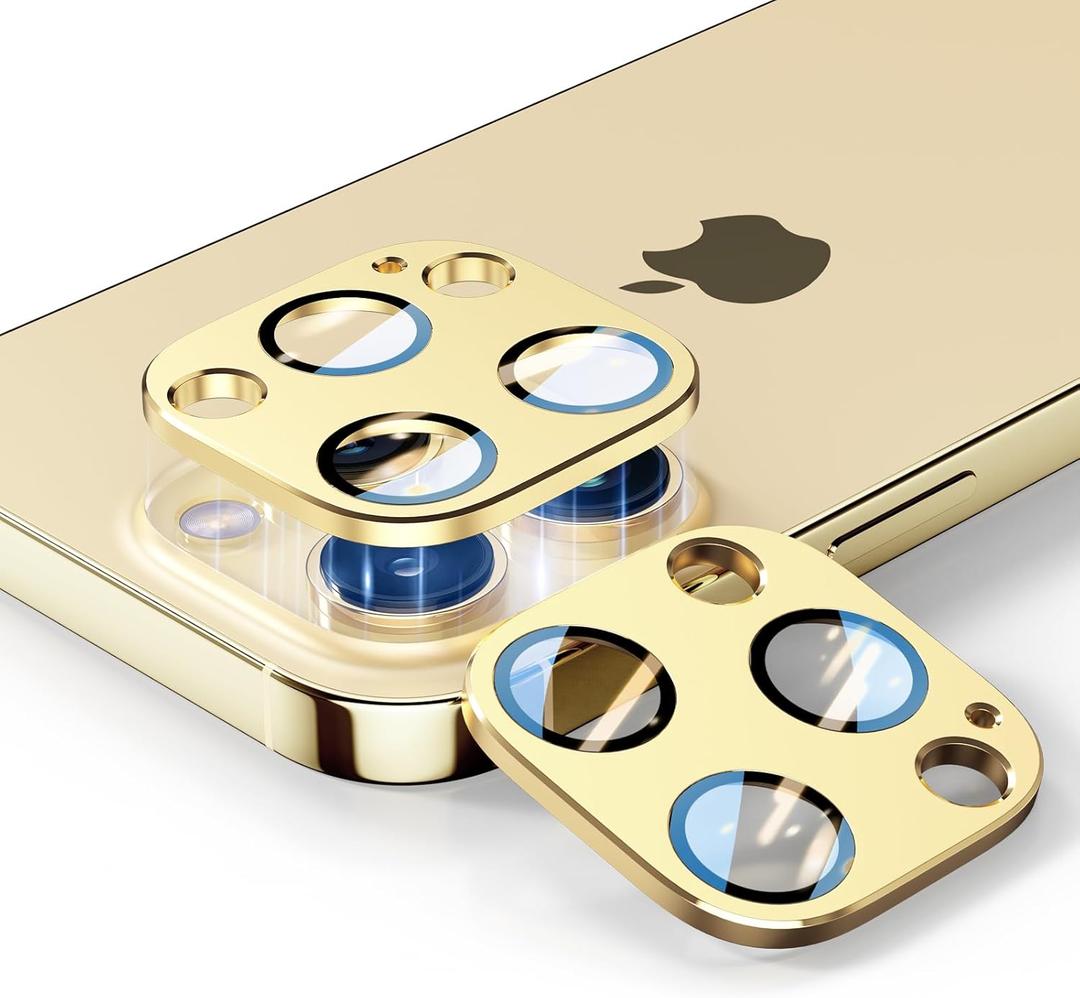 6 x [2 Pack] for iPhone 14 Pro/Pro Max Camera Lens Protector, Military Grade 9H Tempered Glass, Premium Metal FLAT Covering Design, Anti-Fingerprint Technology, Ultra HD Photography, Gold