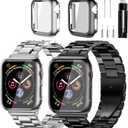 Stainless Steel Band and Case Compatible With Apple Watch Iwatch Ultra Series 11 10 9 8 7 6 5 4 3 2 1 SE Herms 49mm 45mm 46mm 44mm 42mm 41mm 40mm 38mm,Men Women Classic Classy Metal Business (Black&Silver)