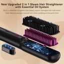 2 in 1 Steam Hair Straightener Brush, MSDS Approved 30s Fast Heat-up Electric Portable steam Straightener Brush Hot Comb with 2 Essential Oils, Reduce Frizz, Nourishes Hair, 20Min Auto Shut-Off