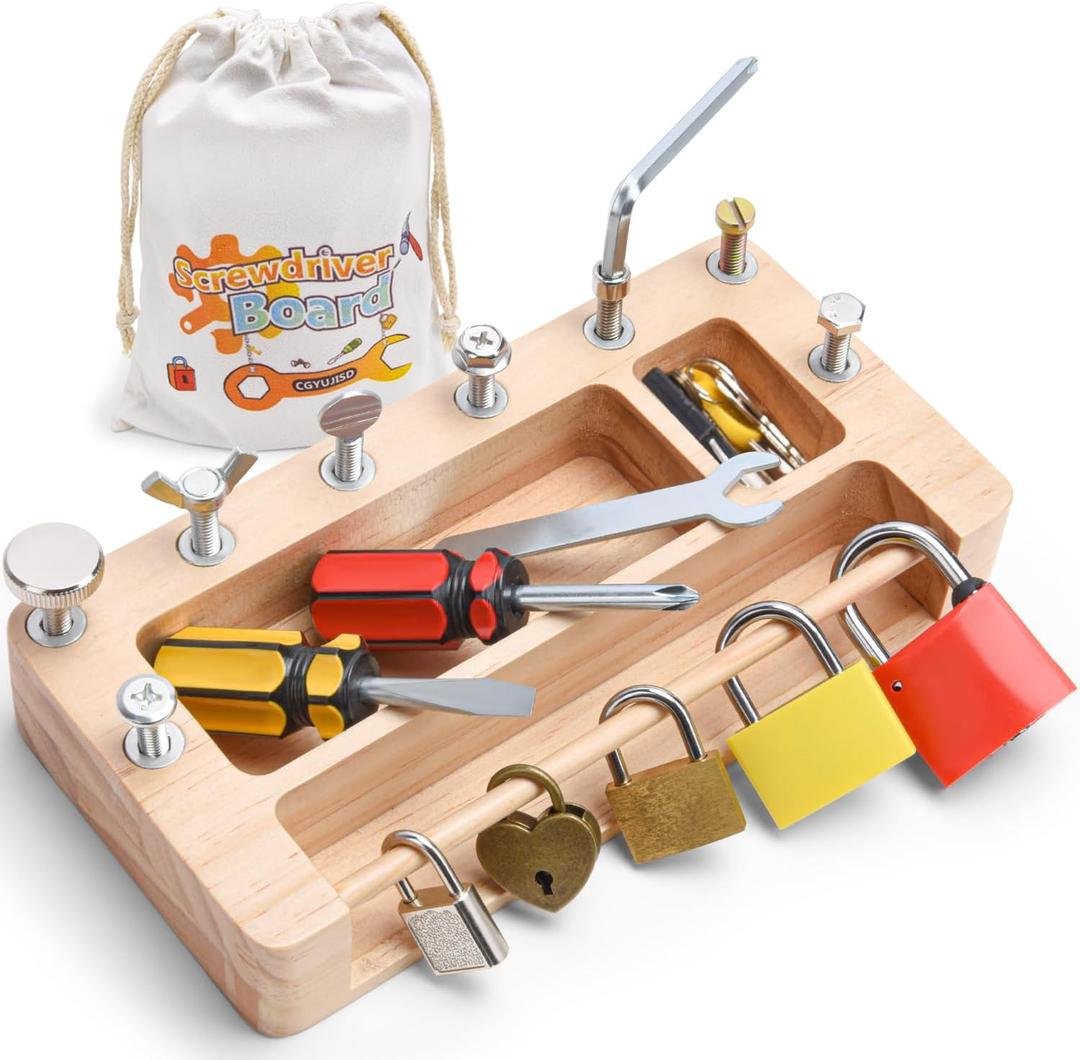 Screwdriver Board Set Lock and Key Toys Kids Tools Montessori Toys for 3+ 4 5 Year Old Learning Practical Life Fine Motor Skills