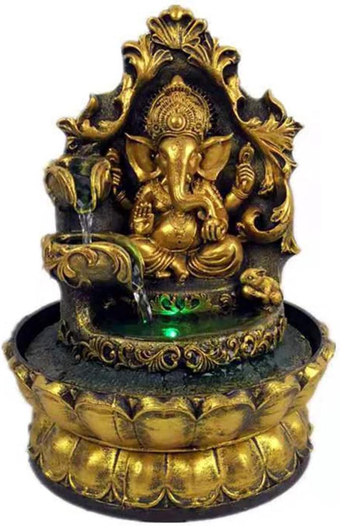 Ganesha Statues Indoor Water Fountain, Elephant Buddah Statute Tabletop Fountain with Rolling Ball, Zen Fountain for Home Office Bedroom Desk Decoration (Style 1)