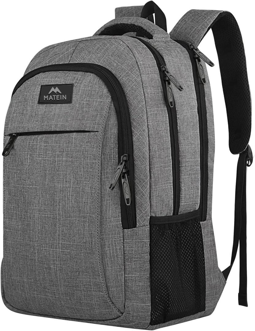 MATEIN Travel Laptop Backpack, Business Anti Theft Slim Sturdy Laptops Backpack Personal Item Bag, Water Resistant College School Computer Bag Gift for Men & Women Fits 15.6 Inch Notebook, Grey