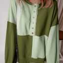 SHEWIN Womens Oversized Color Block Sweatshirts Casual Loose Button Henley Pullover Tops (S)