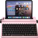YUNZII QL75 Wireless Typewriter Hot Swap Retro Mechanical Keyboard,Punk Round Keycaps,RGB Backlit QMK/VIA Programmable,Multi-Device Keyboard with 2.4GHz/Type-C/BT5.0 (Pink, Cocoa Cream V2 Switch)