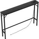 Aduanbang 5.9" Console Table with Outlet Narrow Sofa Table, Behind Couch Table for Living Room & Hallway, 5.9" x 39.4" x 30", Metal Frame, Rustic Brown