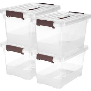 4 Pack-Plastic Storage Bins with Lids and Handle, Clear Plastic Latching Box for Storage, Stackable Storage Containers for Organizing, Multi-Purpose, 6 Quart