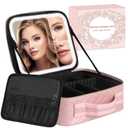 Makeup Bag with LED Lighted Mirror| Portable Makeup Organizer Train Case with 2X/3X Magnification & 3 Color Lights for Precision, Adjustable Brightness| Elegant Gift Packaging, Gift for Women, Pink (Large)