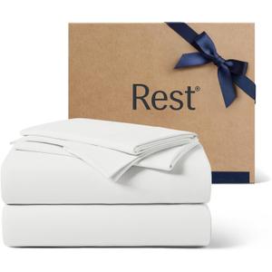 REST Evercool+ Cooling Sheet Set, Cali King, Arctic White, Breathable Bed Sheets for Hot Sleeper and Night Sweats, with Pillowcases, With Ionic+ Self-Cleaning Silver Yarn for Sensitive Skin, 4PCS