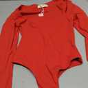 QINSEN Women's Sexy Square Neck Bodysuit Long Sleeve Double Lined Shirt Tops (Red)