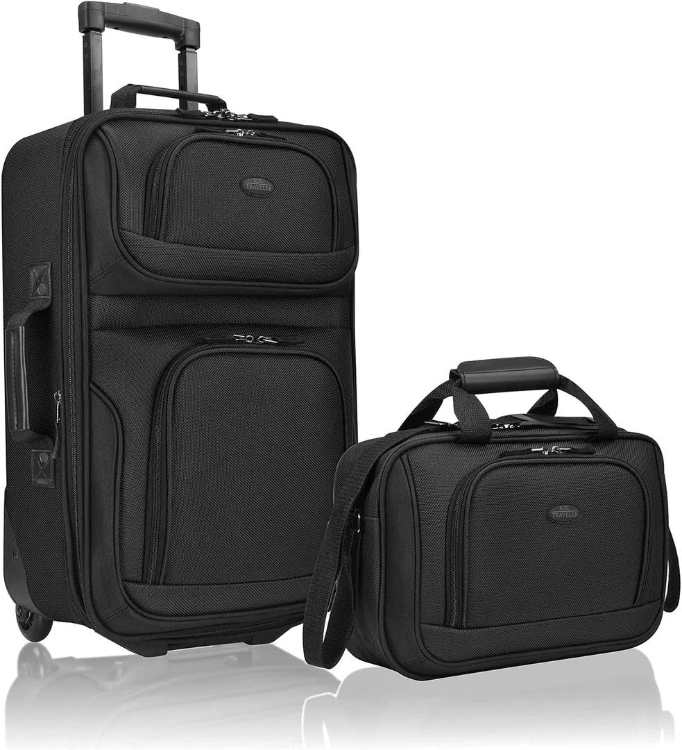 U.S. Traveler Rio Lightweight Softside Rolling Carry-on Suitcase, 2-Wheel Set, Black, 21"/14"
