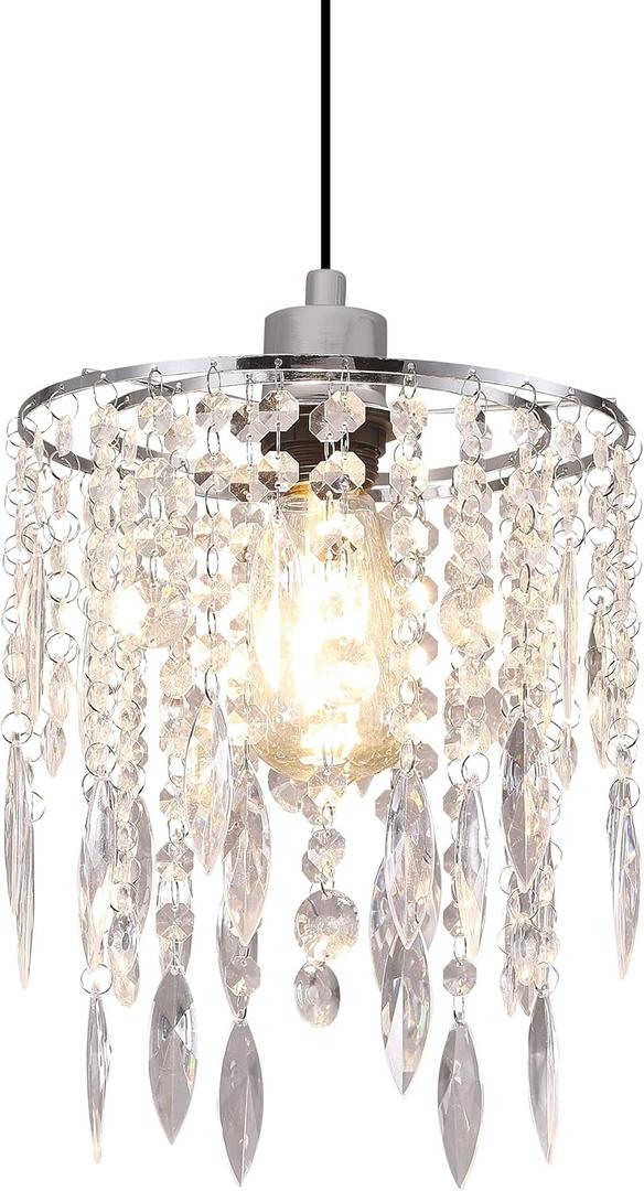 H11.81''X D8.66'' Chandelier Shades, Mini Crystal Shade, Acrylic Beaded Hanging Lampshade, Modern Pendant Light Shades, Sparkling Ceiling Decor for Bedroom, Hallway, Bar, Kitchen, Bathroom, 2-Tiers