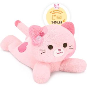 Onsoyours Original Heatable & Weighted Sakura Cat Stuffed Animals, 15" Microwavable Kitten Plushie for Warmth & Comfort - Cute Plush Toys for Kids and Adults