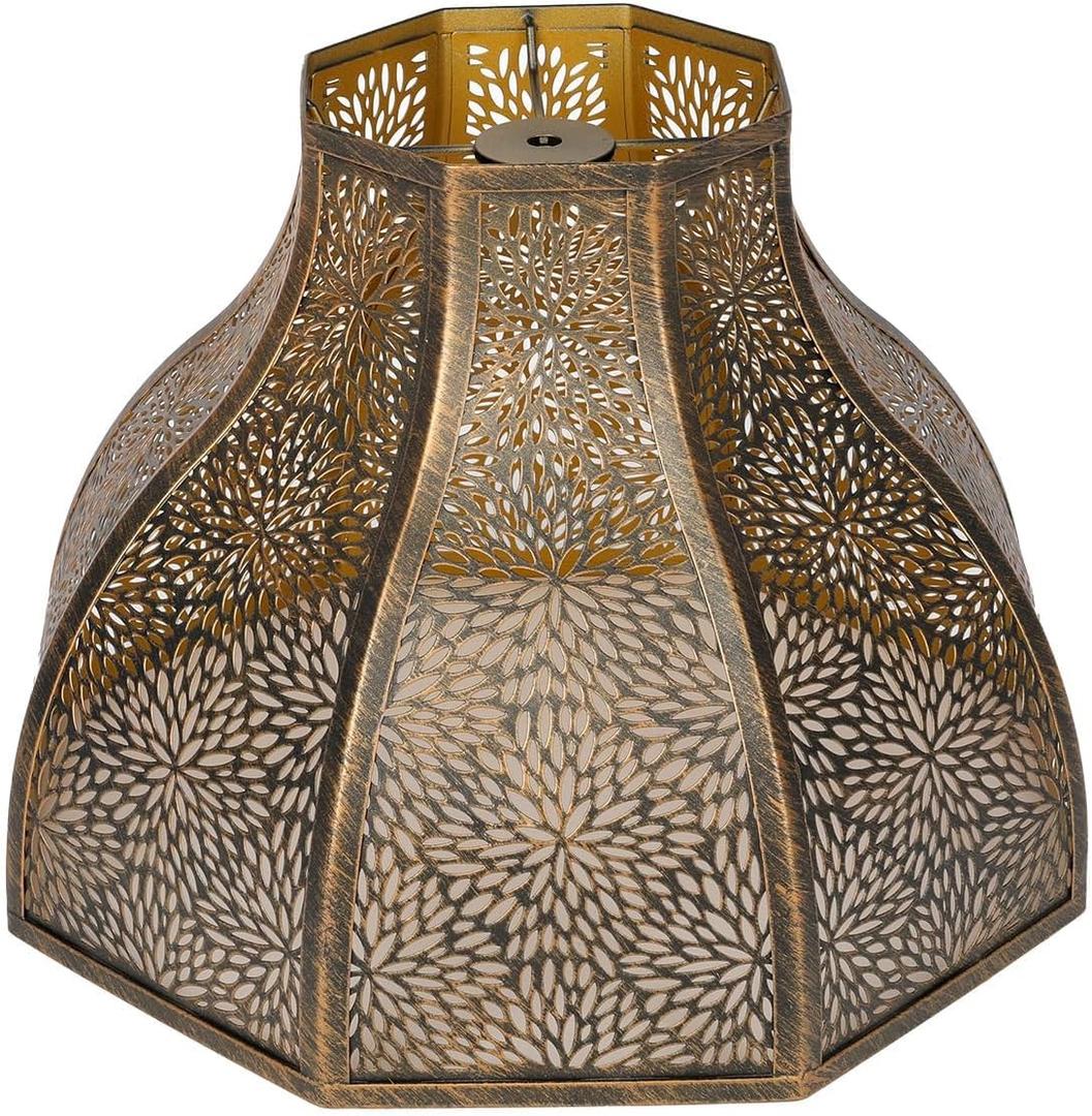 Exquisite Eight-Petal Lotus Metal Cover with Etched Chrysanthemum Pattern in Antique Bronze and Gold Finish for Table Lamp Floor Lamp Fits Living Room Bedroom ALUCSET Metal Lamp Shade