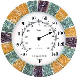 Lily's Home 10 inch Indoor or Outdoor Wall Thermometer Stone Frame Battery Operated Quartz Movement, Operated Decor for Family Room, Office, Game Room,Garden, Backyard, Pool