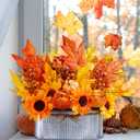 Winlyn 10" Fall Floral Arrangement in Galvanized Metal Oval Planter Artificial Autumn Harvest Maple Leaf Floral Stems Faux Potted Plants Table Centerpiece for Farmhouse Wedding Home Mantel Dcor