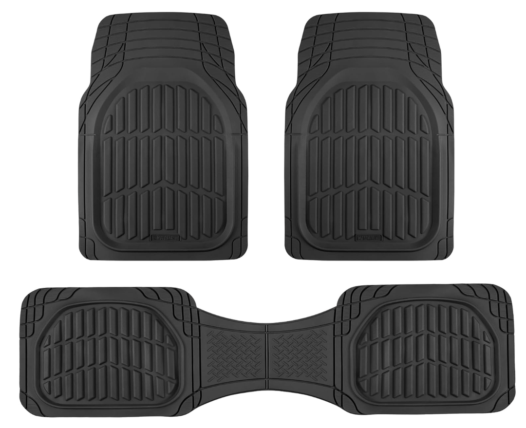 Motor Trend FlexTough LITE Rubber Car Mats Full Set  All Weather Floor Mats for Trucks, Cars & SUVs  Automotive Waterproof Black Car Floor Mats for Cars Interior Accessories Universal TrimtoFit