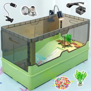 Turtle Habitat Tank Kit Fresh Filtration, Waterplay Fun, Diverse Living, Heat Lamp, Water Pump and Convenient Water Changes in Tanks Habitat Kits Turtle cage (Green, Large)