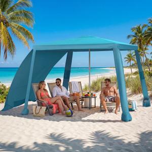 Beach Cabana, 6.6'6.6' Portable Beach Canopy with Side Wall, Easy Up UPF 50+ Beach Tent Sun Shelter with Sand Pockets, Waterproof Cabana Umbrella Tent for Family, Backyards, Camping, Blue, 6.6' x 6.6' x 8.17'