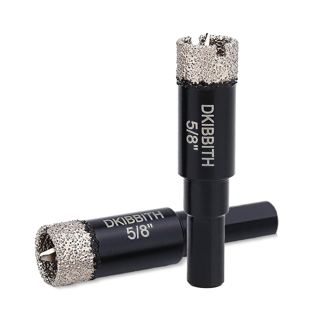 DKIBBITH 5/8" Diamond Hole-Saw Bits with Pilot Drill Bit - 2 Pack 5/8" Diamond Tipped Tile Hole Saws with Guiding Bit for Porcelain Tile Ceramic Pottery Granite Stone Glass Bottles 16mm.