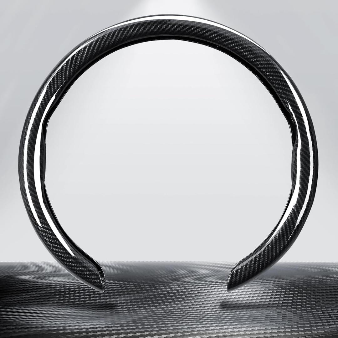 Glossy Carbon Fiber Steering Wheel Cover, Non-Slip Car Steering Wheel Cover Protector,Comfortable & Breathable Car Interior Decoration,Universal Fit 14.5"-15" Steering Wheel
